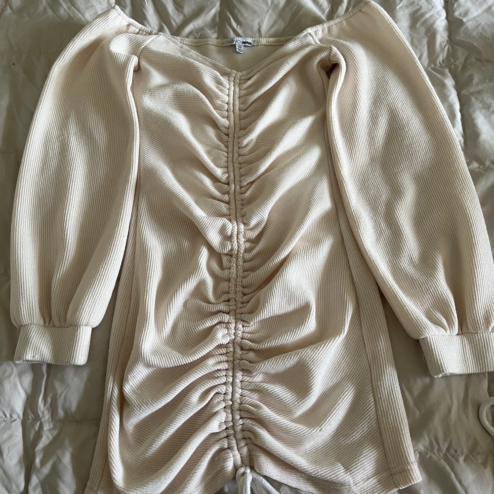 Fashion Nova Cream Ruched Mini Dress
